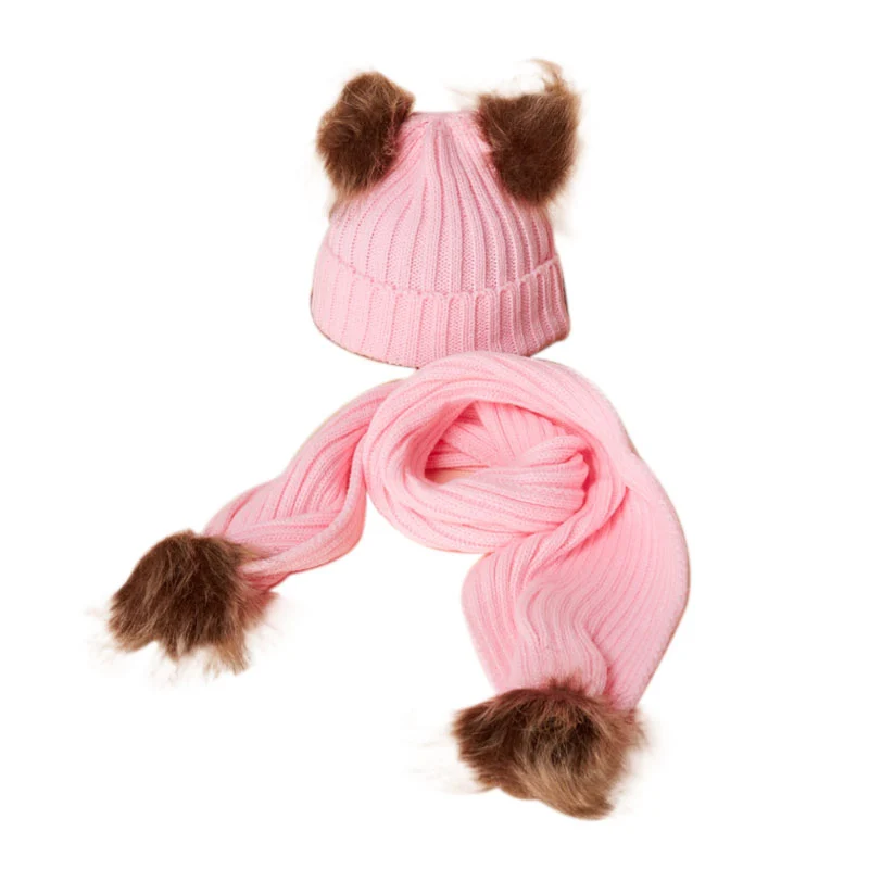 Size: Size: Scarf:110*16cm; hat:21*14cm; 3 Colors: Black, Pink and Gray. For Autumn, Winter and kids.