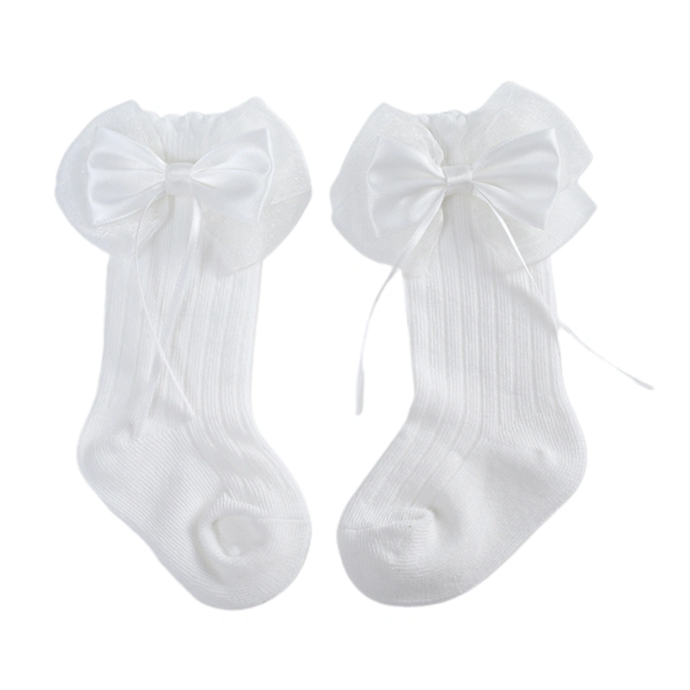 Infant Baby Girls Long Stockings Princess Solid Color Bowknot Socks