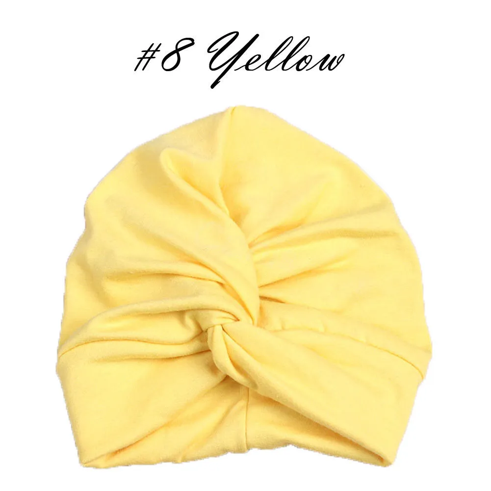 Newborn Baby Hat Solid Color Knotted Soft Cotton Turban for Boy and Girl