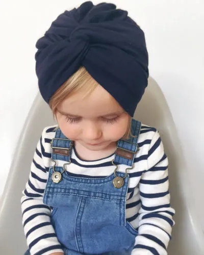 Newborn Baby Hat Solid Color Knotted Soft Cotton Turban for Boy and Girl