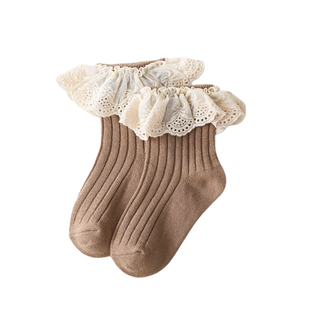 Toddler Ribbed Sock Pair, Lacing Hem Elastic Cuff Middle Stockings