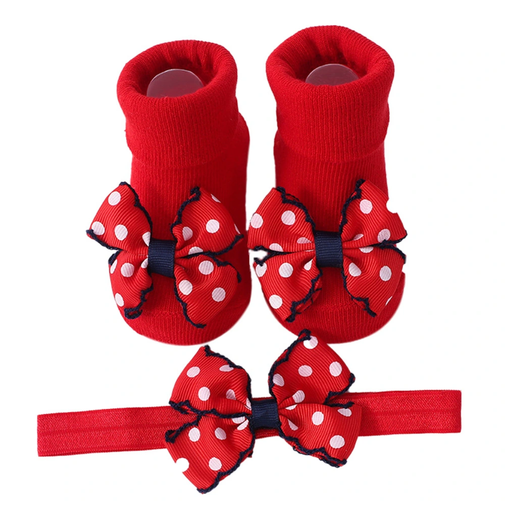 Baby Socks for Toddler Dot Print Bowknot Princess Socks with Headband