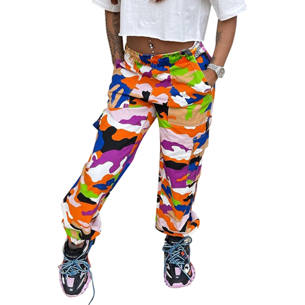 Women's Pants, Camouflage Multiple Pockets Elastic Waist Trousers