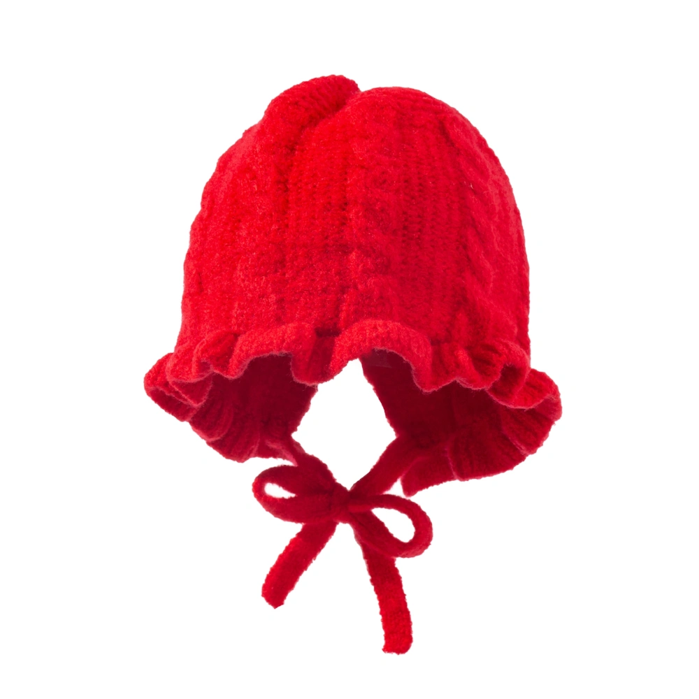 Baby Girls Knitted Hat, Soft Warm Lacing Ruffled Casual Winter Cap 