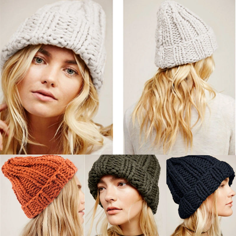 Ladies Knitted Cap Monochrome Leisure Autumn and Winter Warm Hat