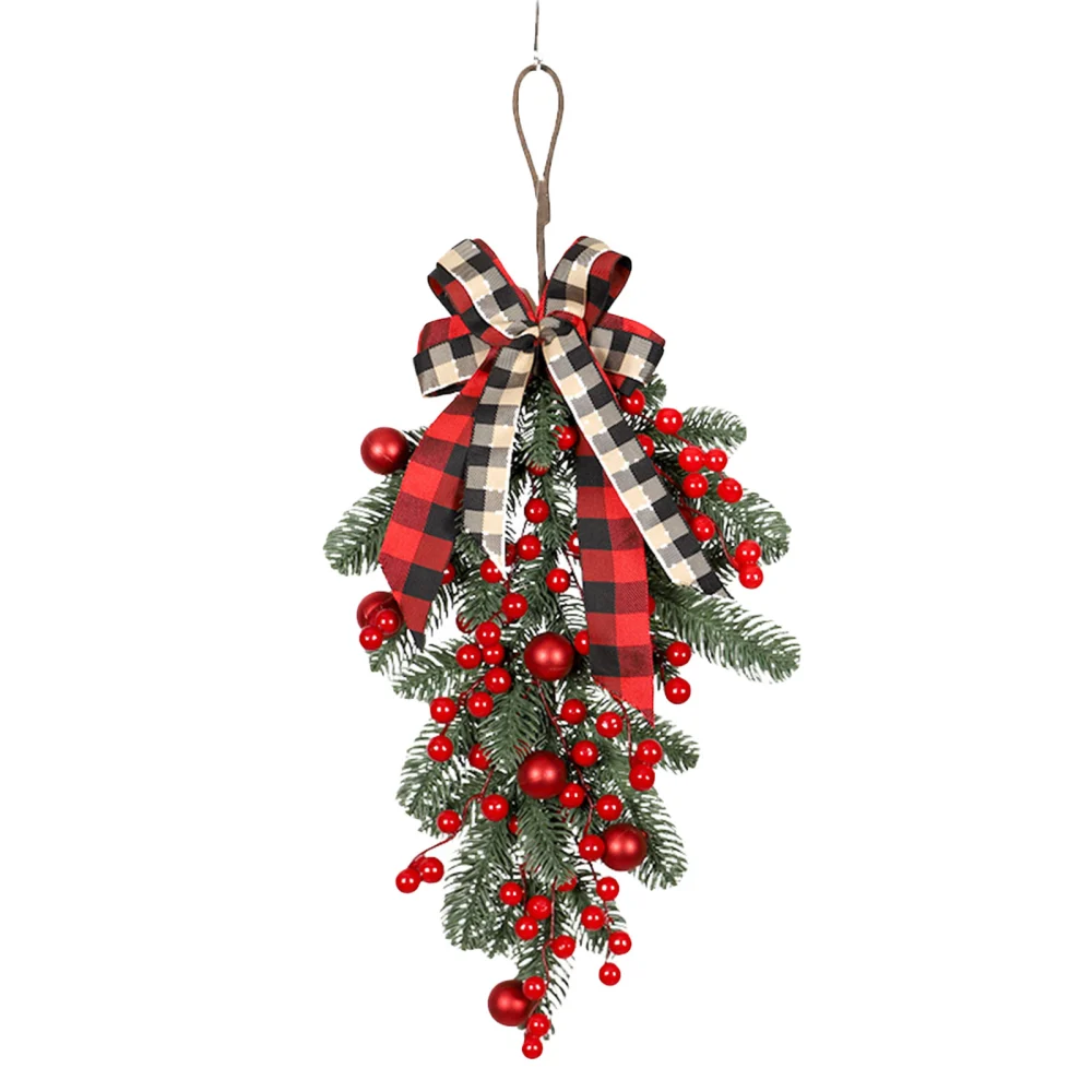 Christmas Upside-Down Tree Ornament, Door Hanging Plaid Prop