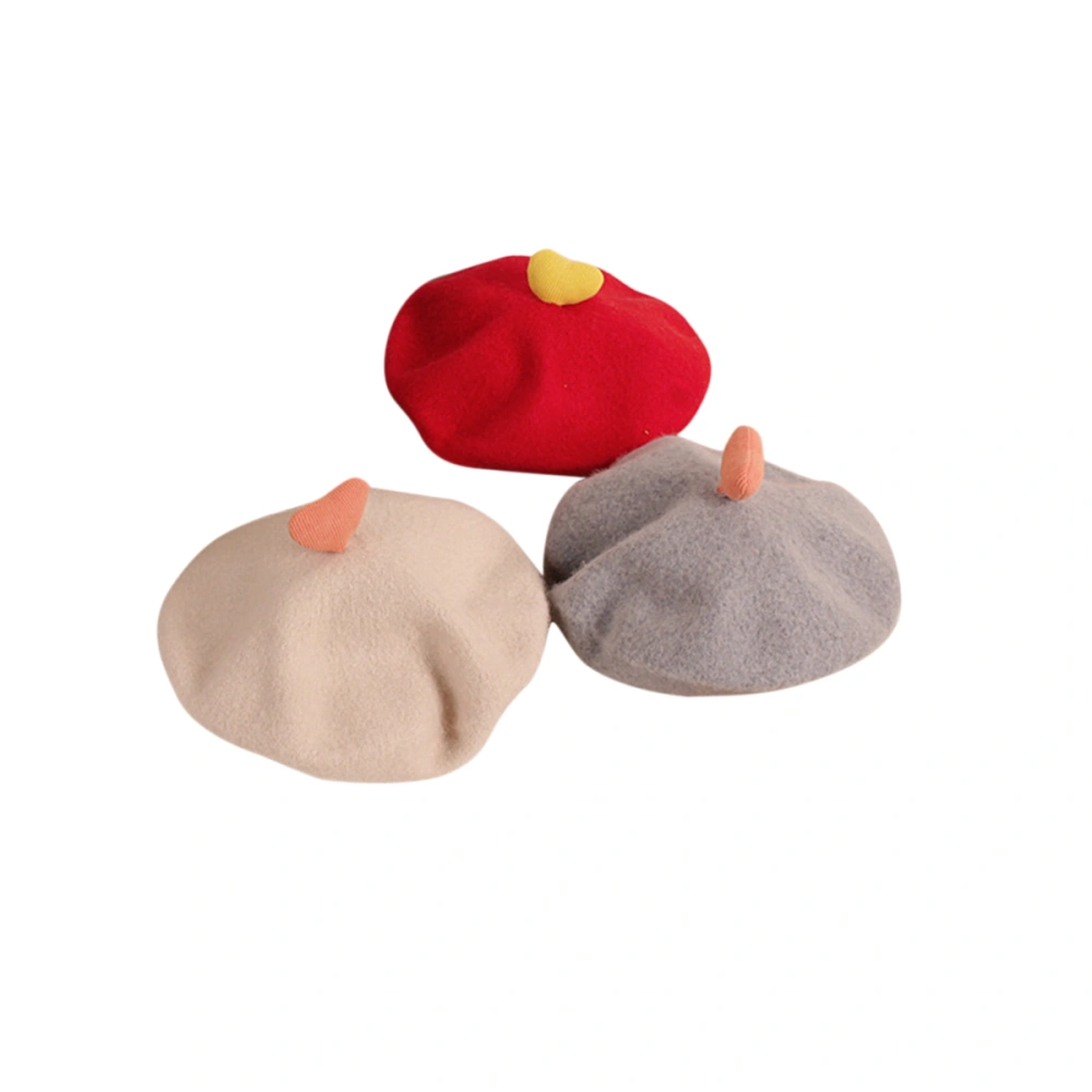 Children's Top Heart Decoration No-Brim Beret Cap, Multi-color Options