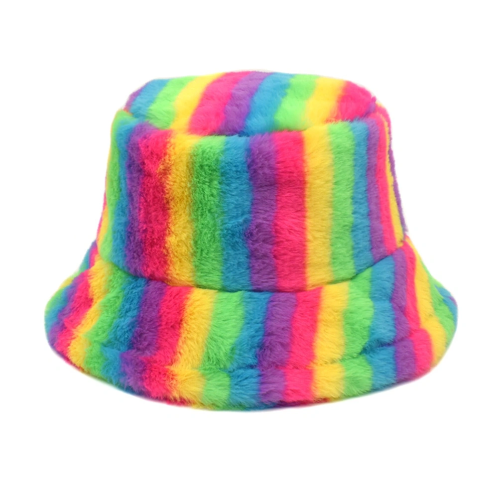 Unisex Warm Fisherman Hat, Colorful Stripe Pattern Simple Rainbow Caps