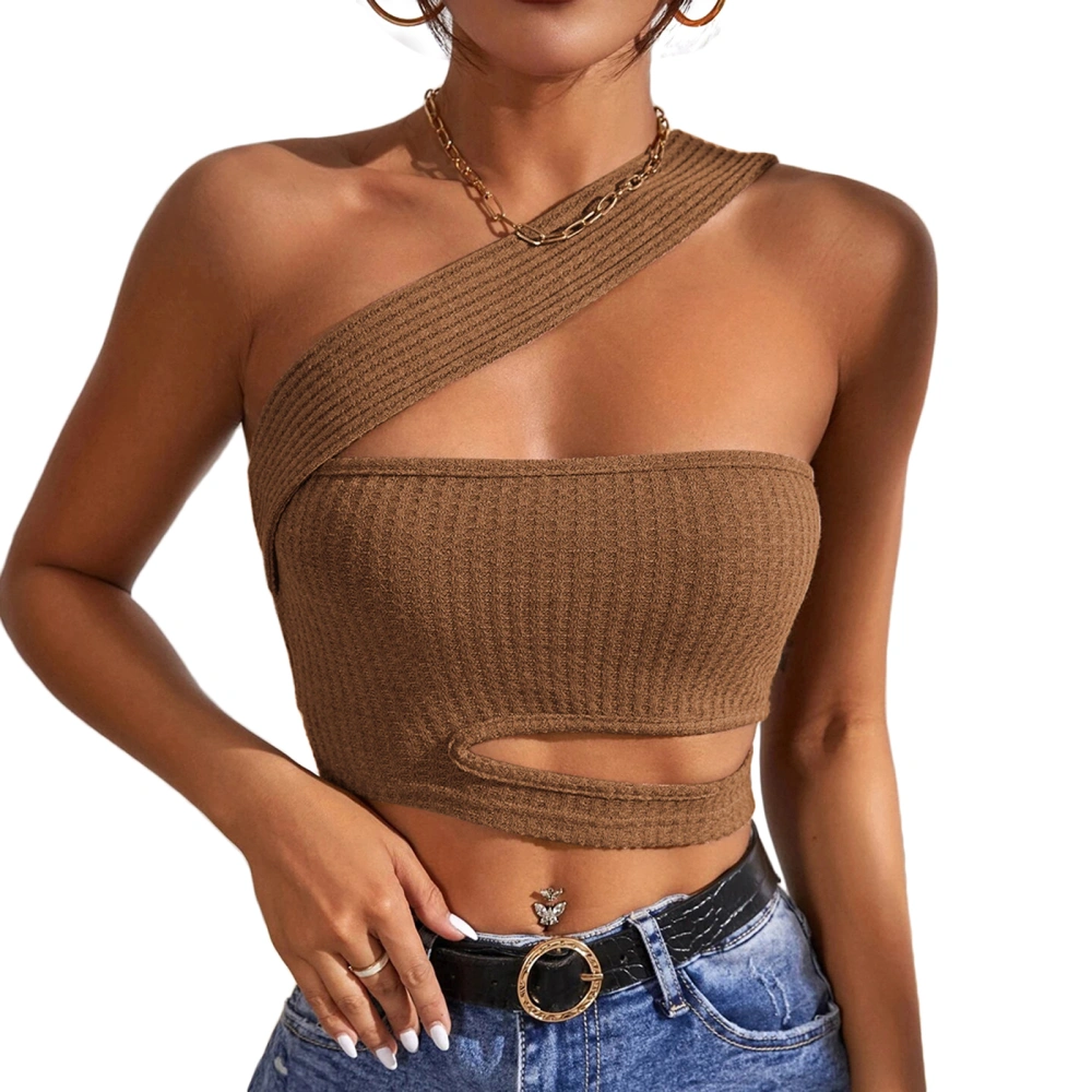 Women's Summer Solid Color Slash Neck Hollow Out Vest Crop Tops