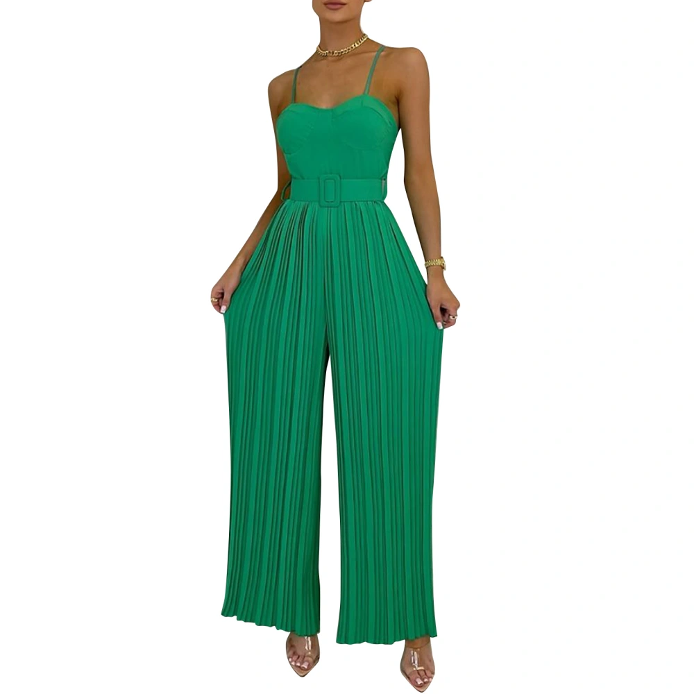 Women's Jumpsuit, Sleeveless Slim Fitting Belted Wide Leg Playsuit