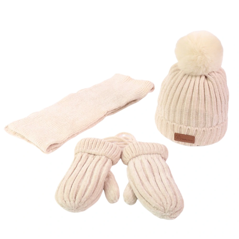 Children Winter Three-piece Set, Plus Velvet Mitten Hat Scarf