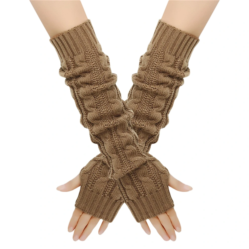 Women Knitted Arm Warmers Winter Thumb Hole Long Fingerless Gloves