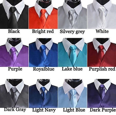 Men's Solid Color Vest + Adjustable Necktie + Bow Tie + Handkerchief Suit