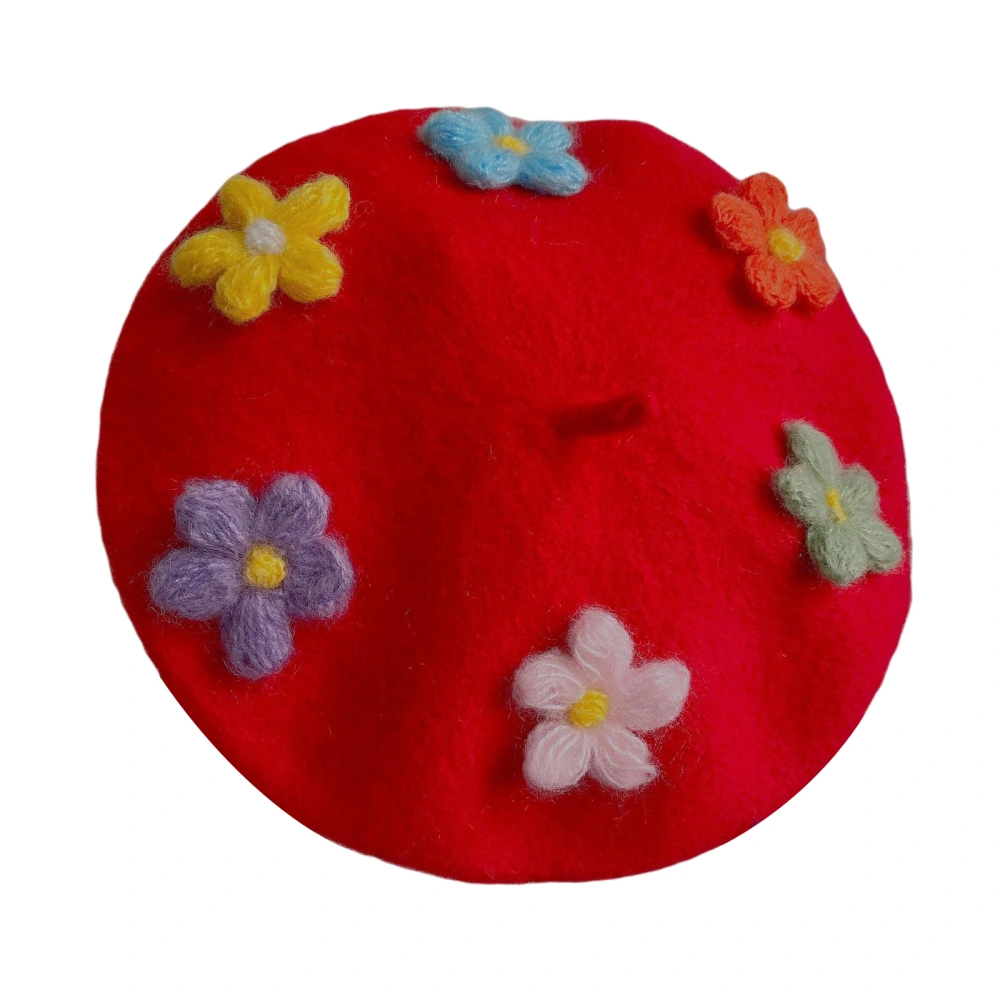 Toddler Girl's Beret Hat French Style Winter Beanie Cap with Colorful Flowers