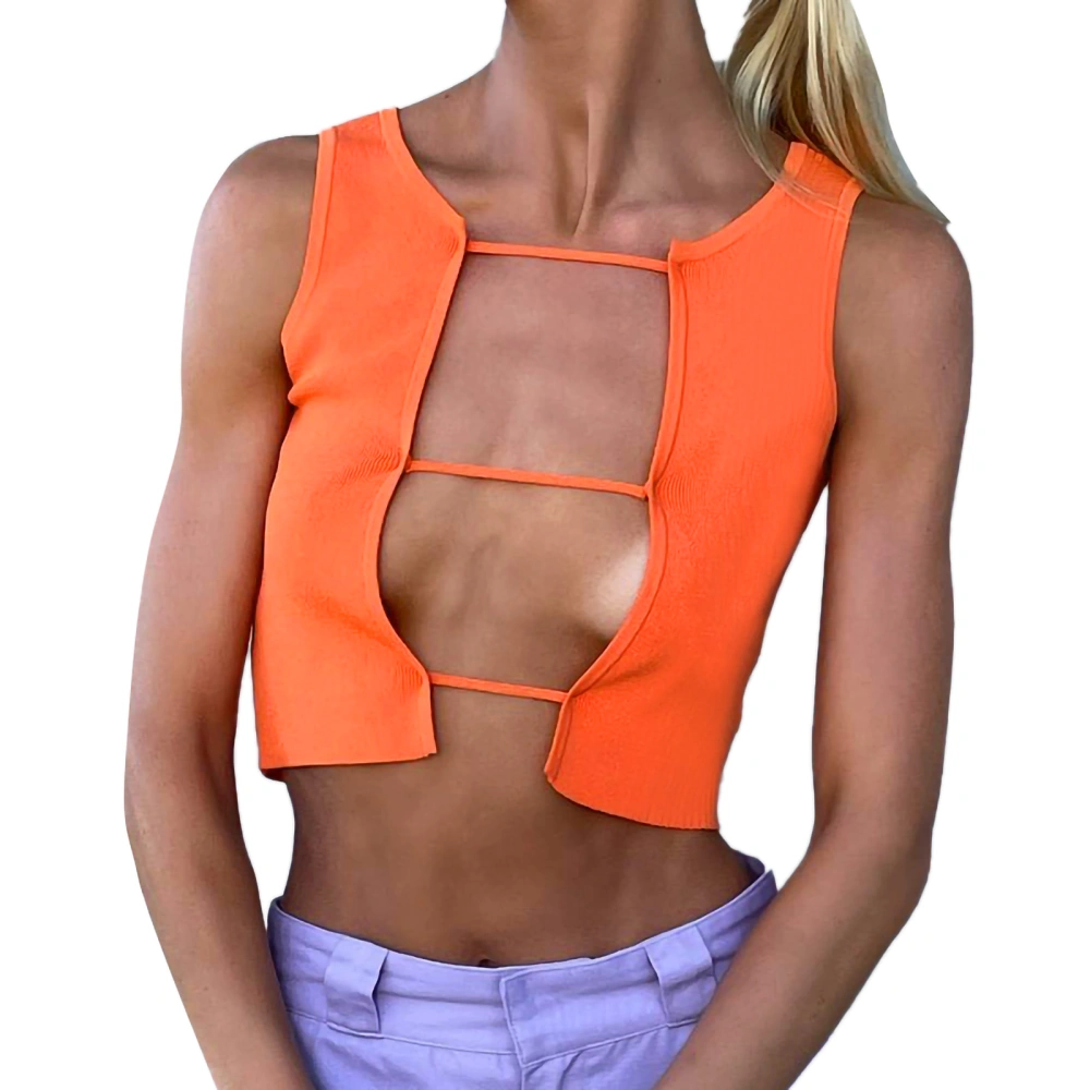 Ladies Front Hollow Tank Top, Sleeveless Slim Midriff-baring Tops