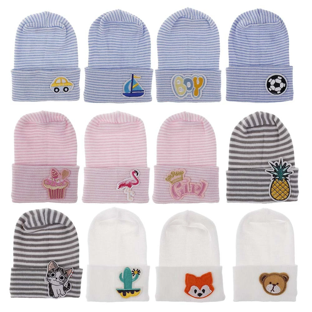 Baby Hat Embroidered Pattern Decoration Knitted Skin Friendly Soft Warm Cap