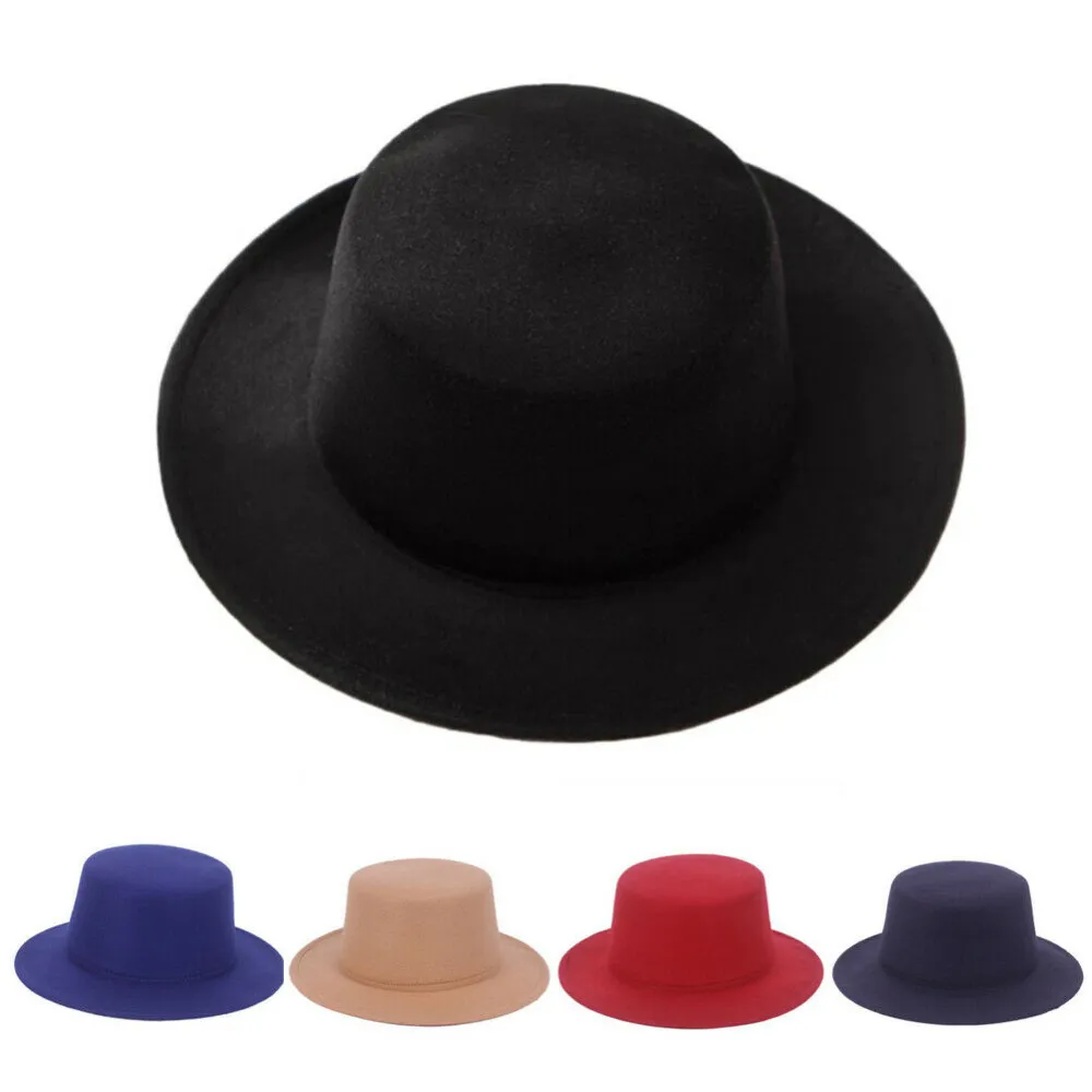 Women Men Vintage Autumn Winter Wide Brim Felt Floppy Panama Hat