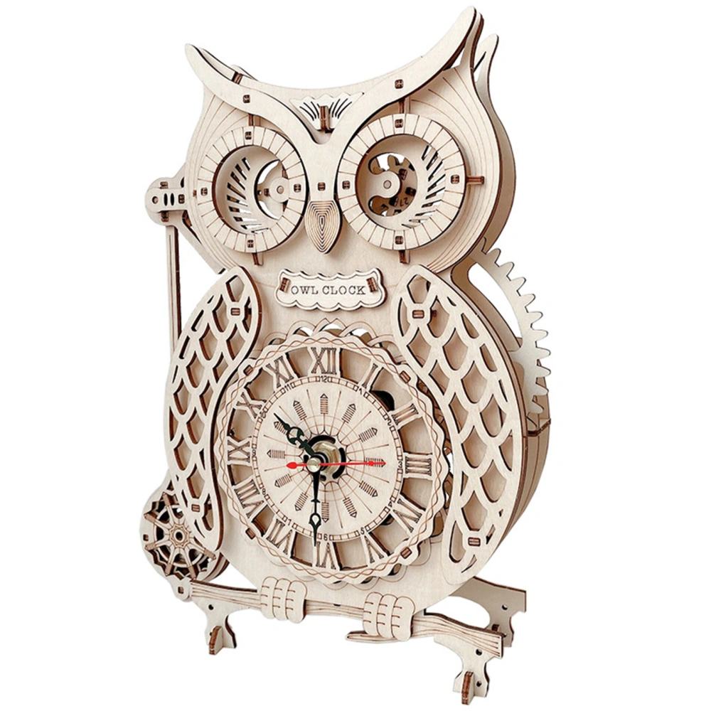 Wood Owl Clock Toy, Assemble Model Retro Puzzle Pendulum Accessory