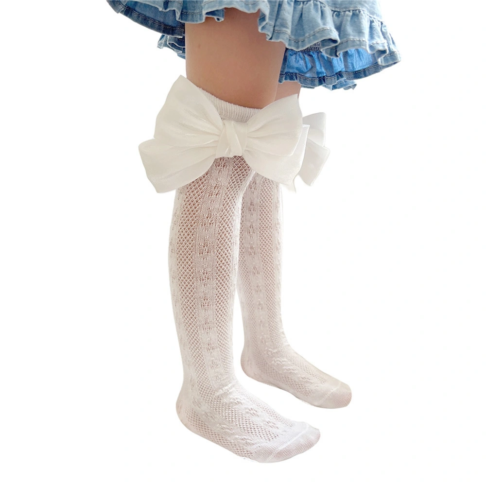 Little Girls Knee-Length Socks, Mesh Hollow Out Bowknot Stockings