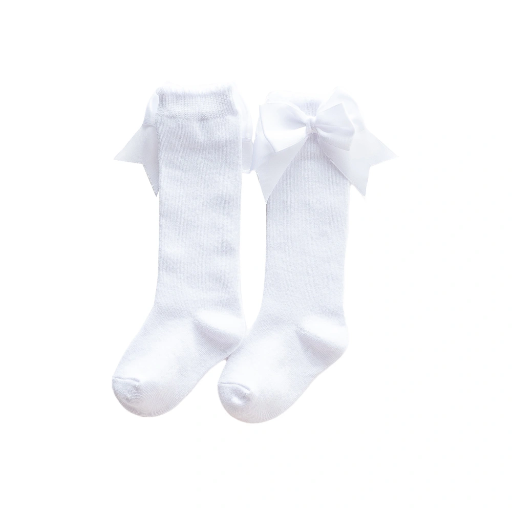 Baby Girl Below Knee Socks, Solid Color Bow Decor Stockings Accessory