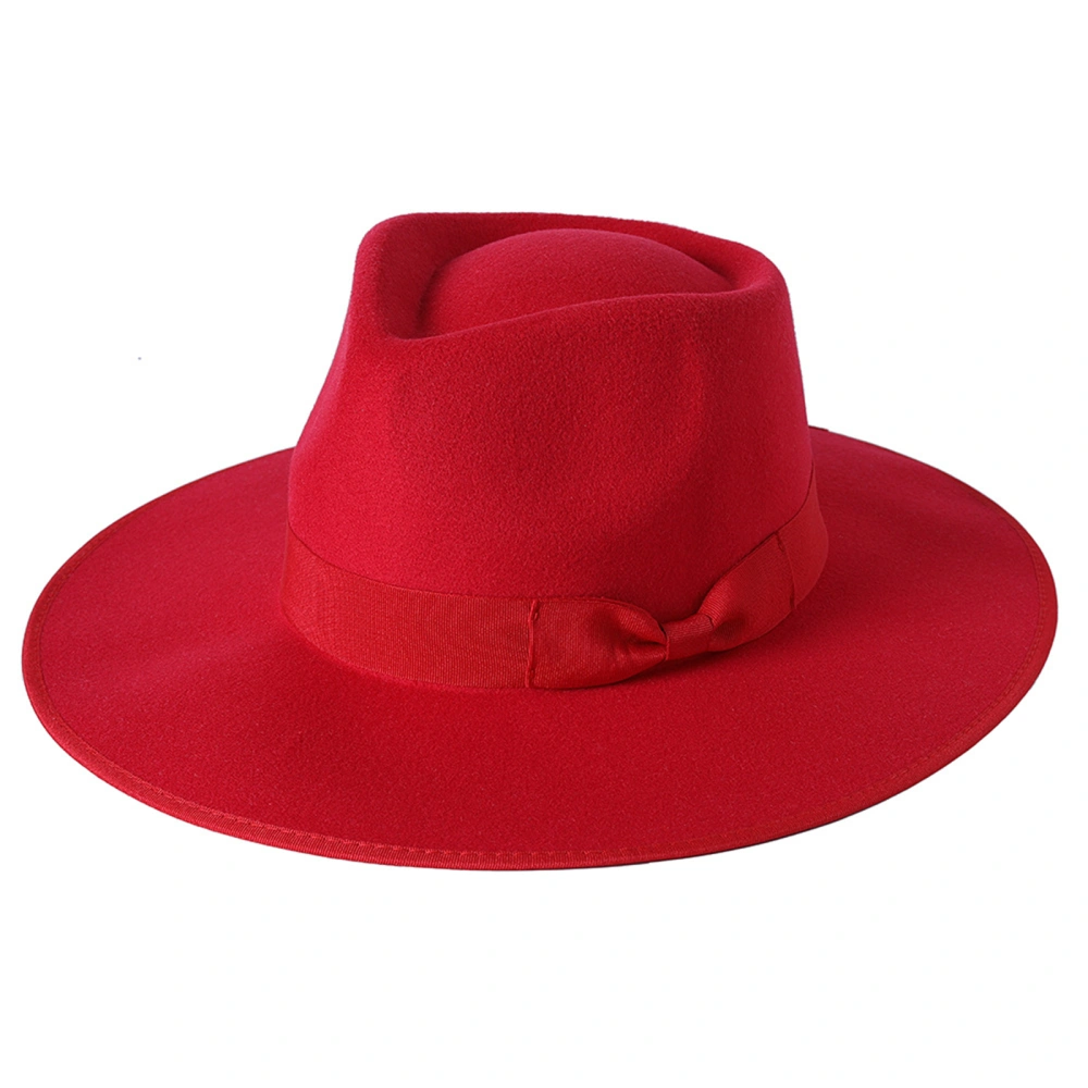 Fedora Hat, Solid Color Wide Brim Panama Hat, Felt Jazz Hat with Bow