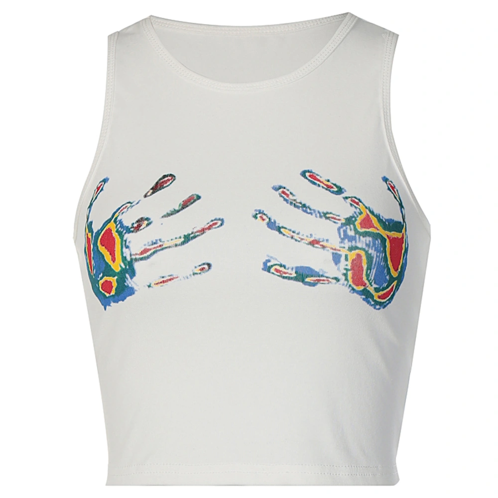 Women's Round Neck Tank Tops, Hands Print Sleeveless Crop Tops