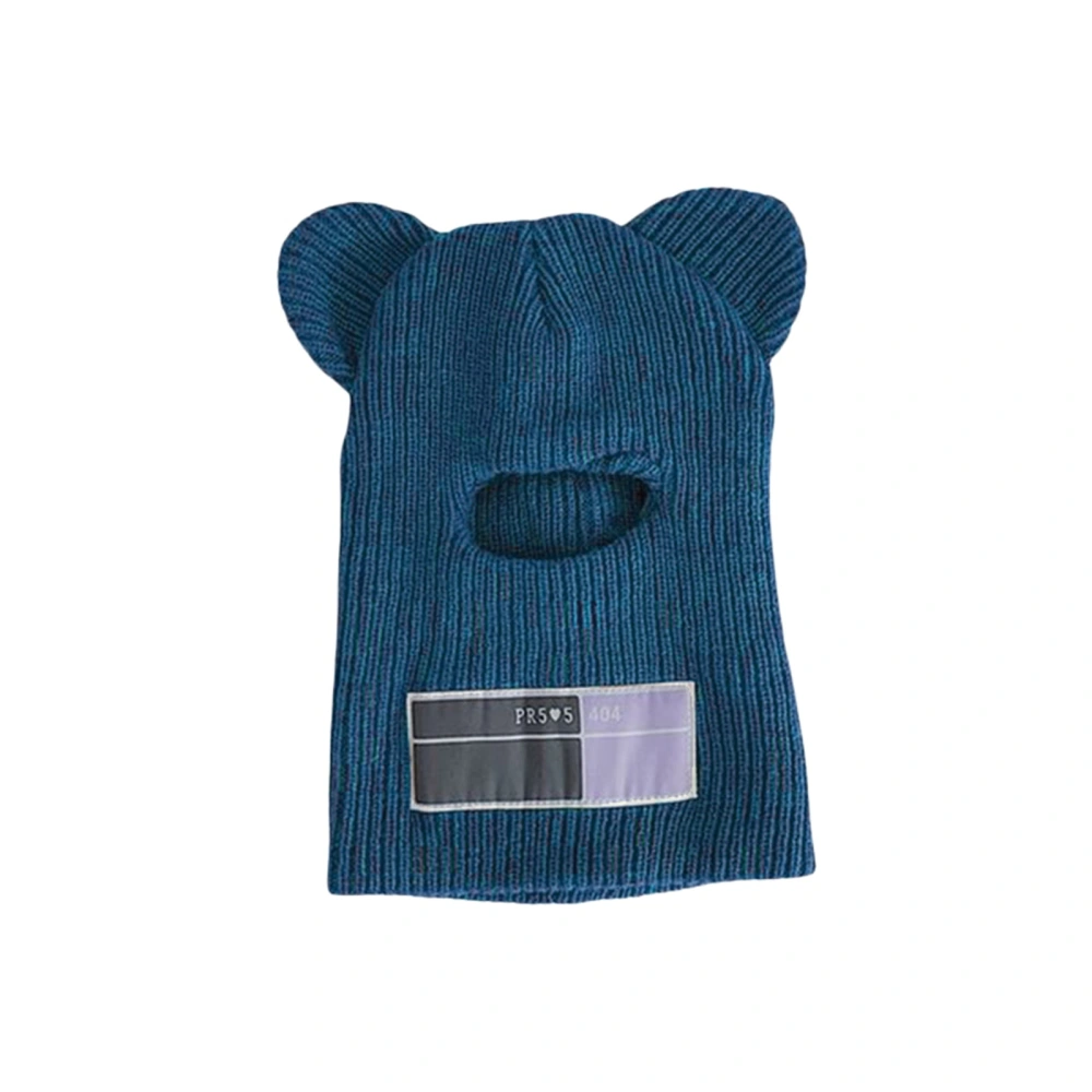 Outdoor Face-Covered Hat, Patchwork Bear Ears Knitted Beanie Hat