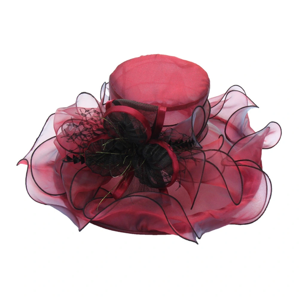 Women Derby Hat, Wide Brim Feather Organza Sun Visor Hat Beach Hat