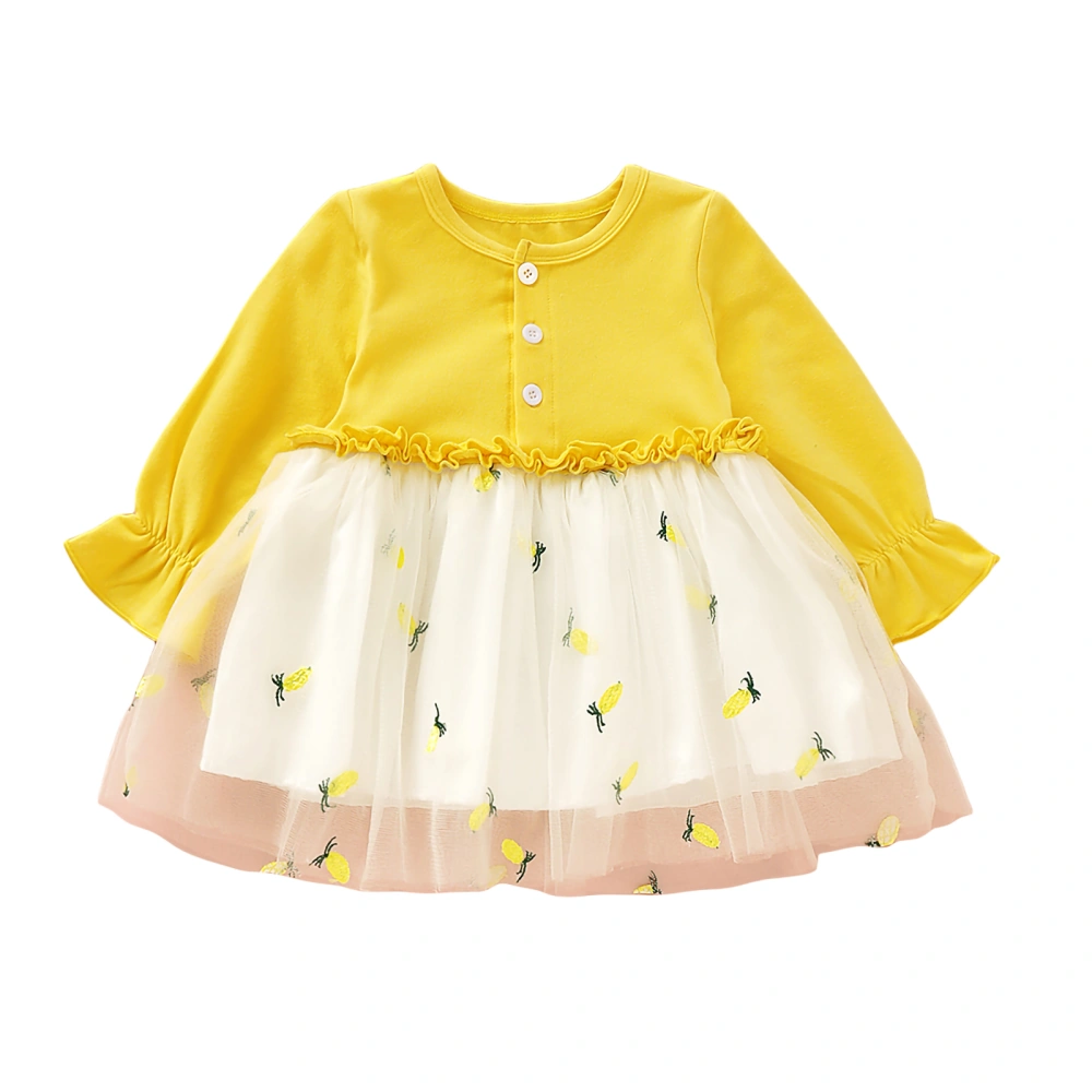 Infant Dress Fungus Ruffle Trim Mesh Patchwork, Pineapple Clothing