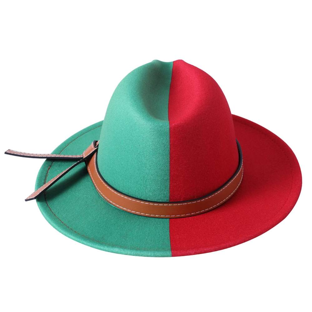 Women Men Fedora Hat Wide Brim Contrast Color Cap with PU Leather Belt