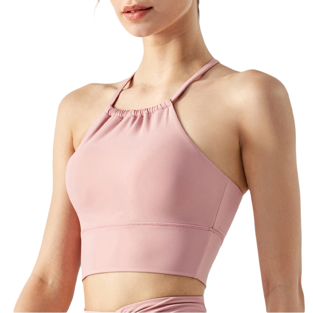 Women Sportswear Bra, Sleeveless Halter Neck Ruched Vest Tops