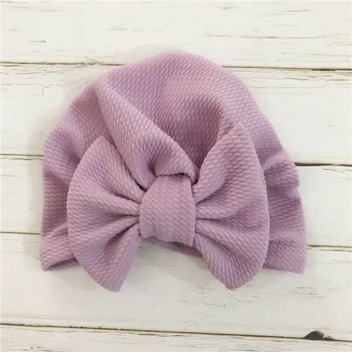 Toddler Baby Girls Solid Hat, Casual Bowknot Accessories Cotton Blend Beanie Cap