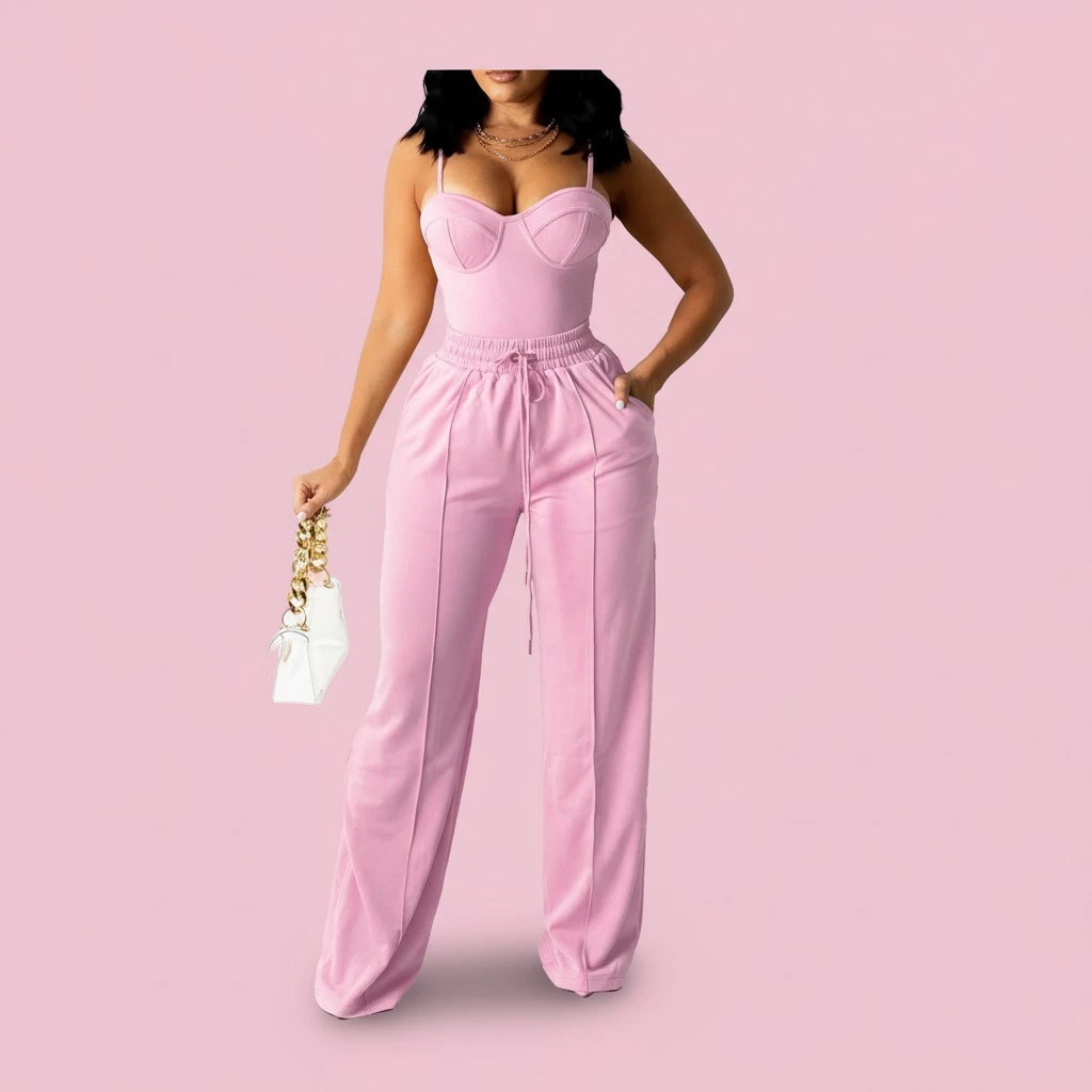 Women Summer Outfits Camisole Crop Tops and Casual Wide Leg Pants