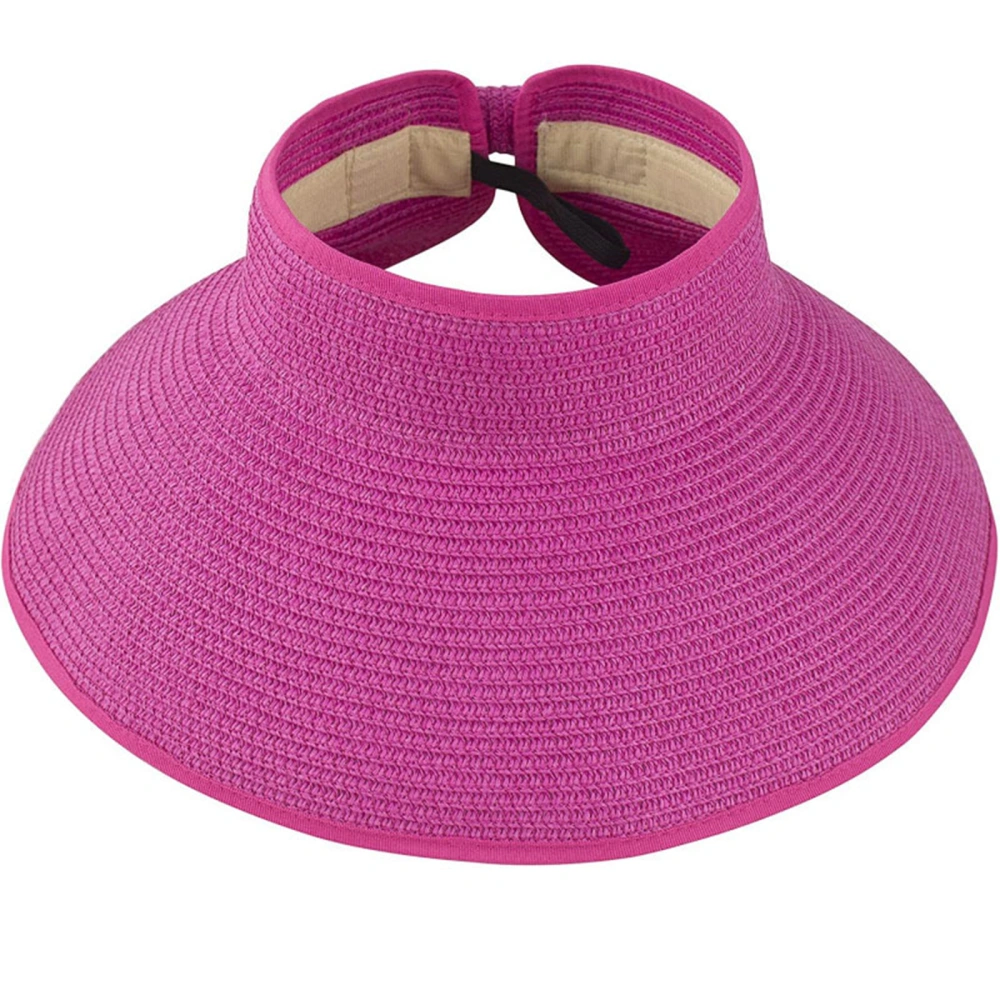 Women Straw Cap Summer Wide Brim Sun Protection Empty Top Visor Hat 