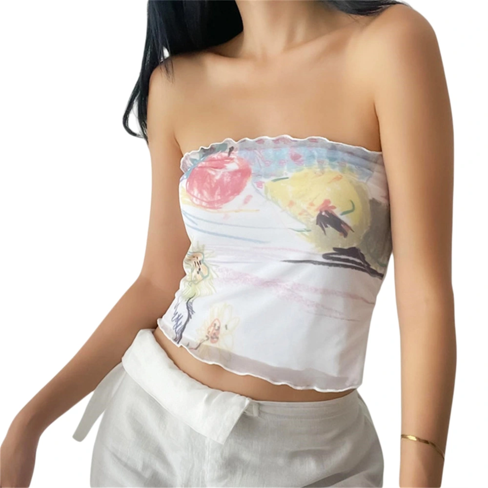 Women's Off Shoulder Tank Tops, Floral Print Sleeveless Strapless Vest