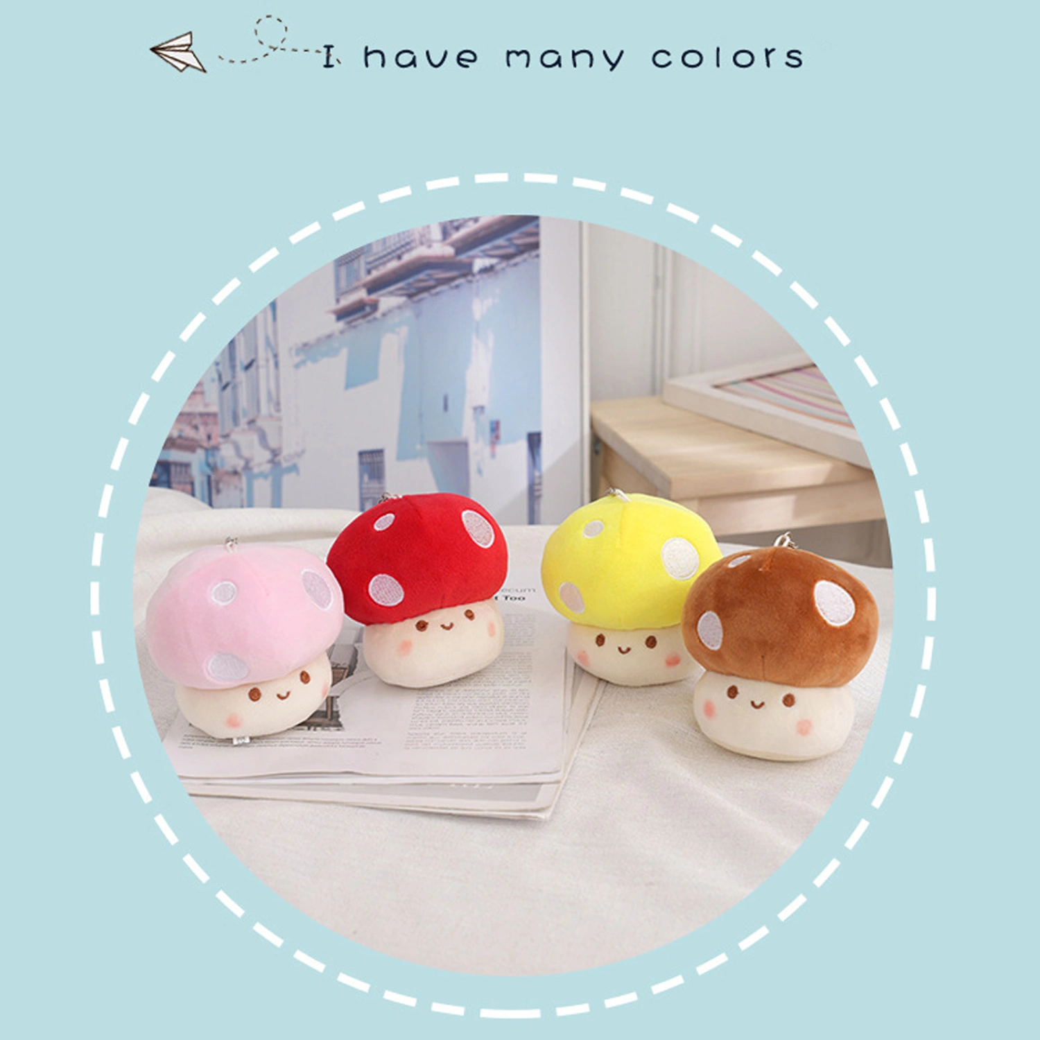 Cartoon Mushroom Doll Keychain Cute Stuffed Plush Toys Car Key Ring