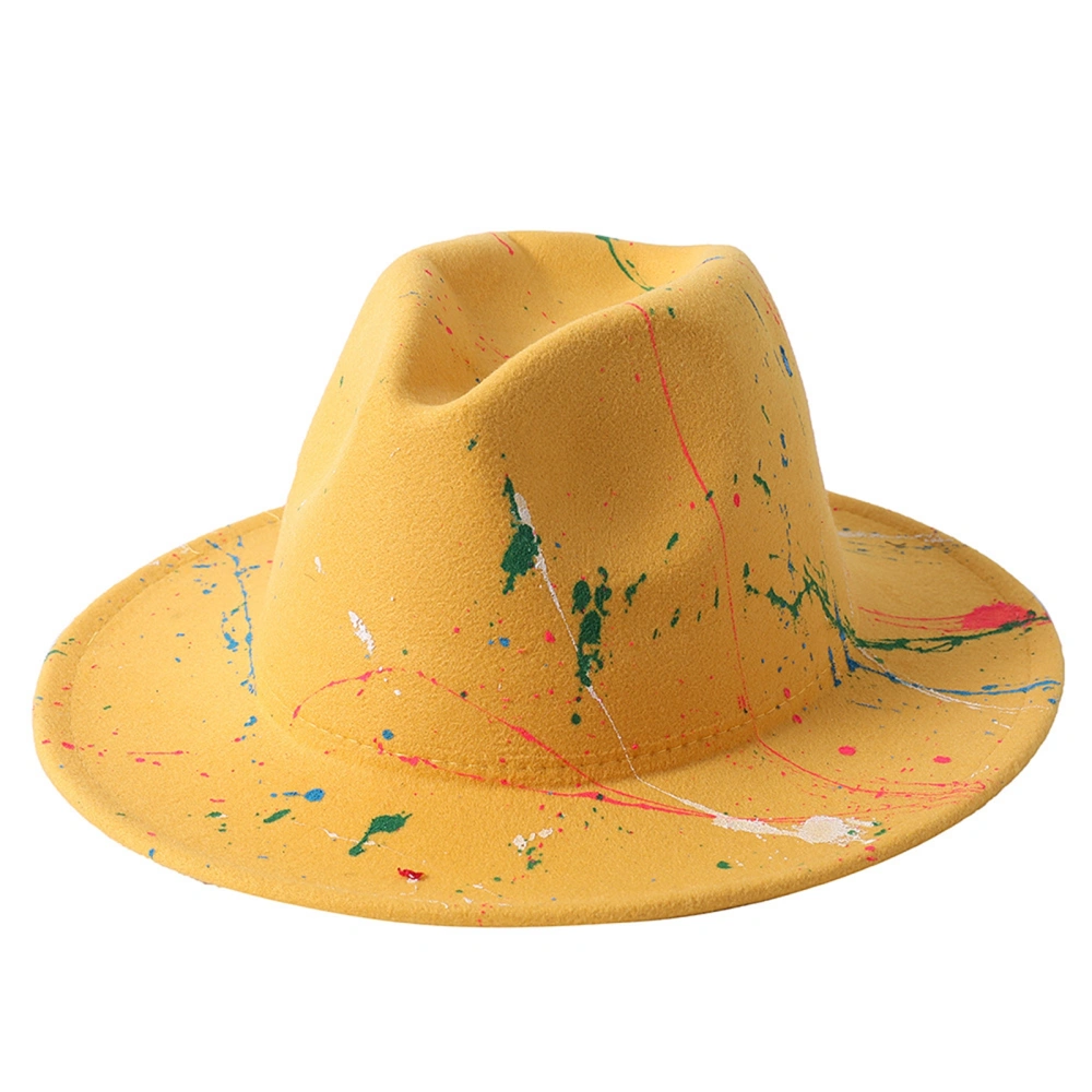 Women Men Classic Felt Hat Painted Graffiti Wide Brim Fedora Hat