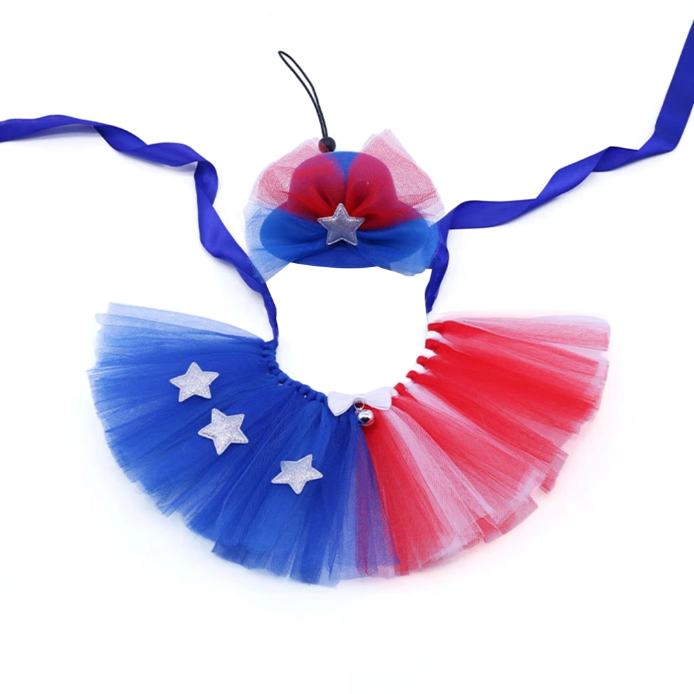 Independence Day Pet Costume Mesh Tulle Skirt with Hat for Cat Dog 