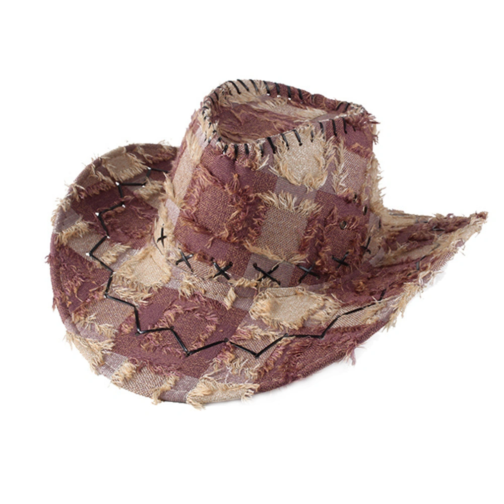 Western Cowboy Hat Classic Plaid Outdoor Wide Brim Hat for Men Women