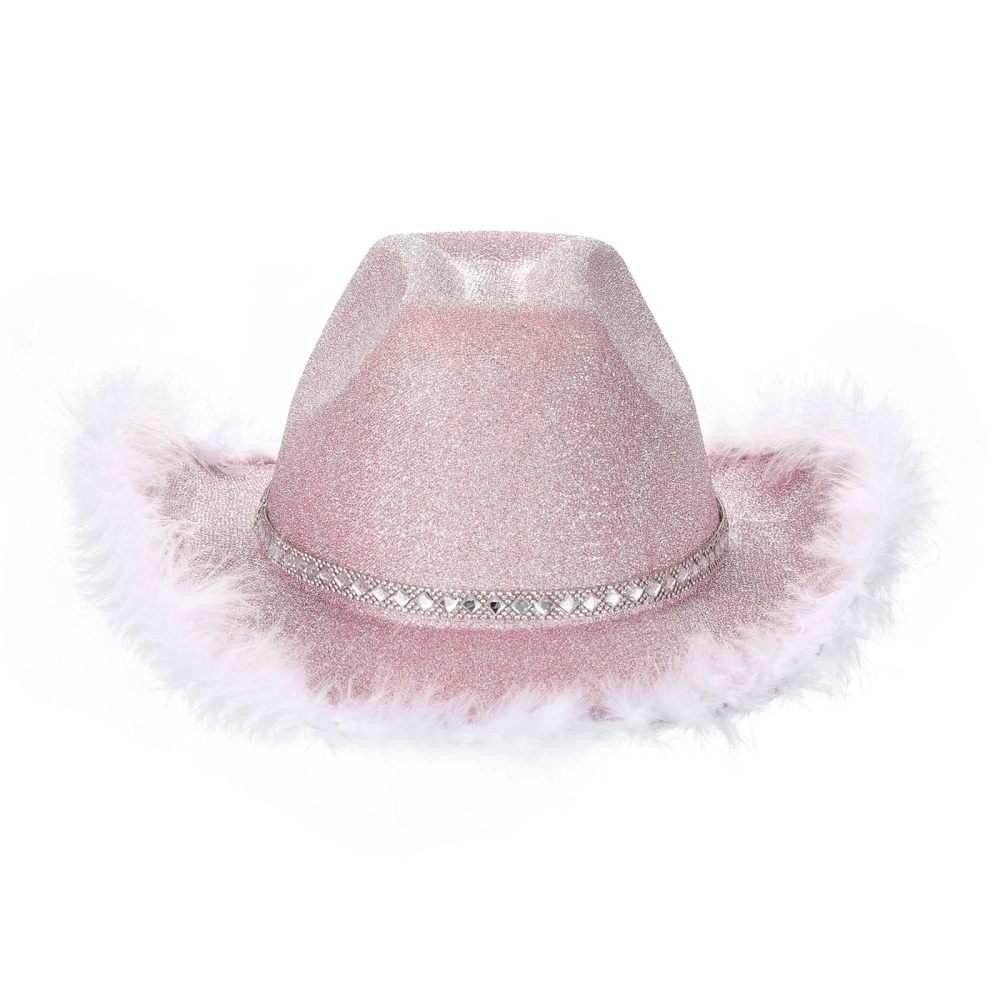 Western Flash Powder Hat Raw Edge White Diamond Carnival Hat