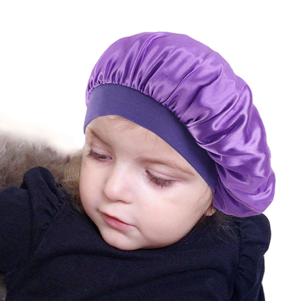 Kids Bonnets Night Sleep Cap, Solid Color Wide Elastic Band Hair Head Cover