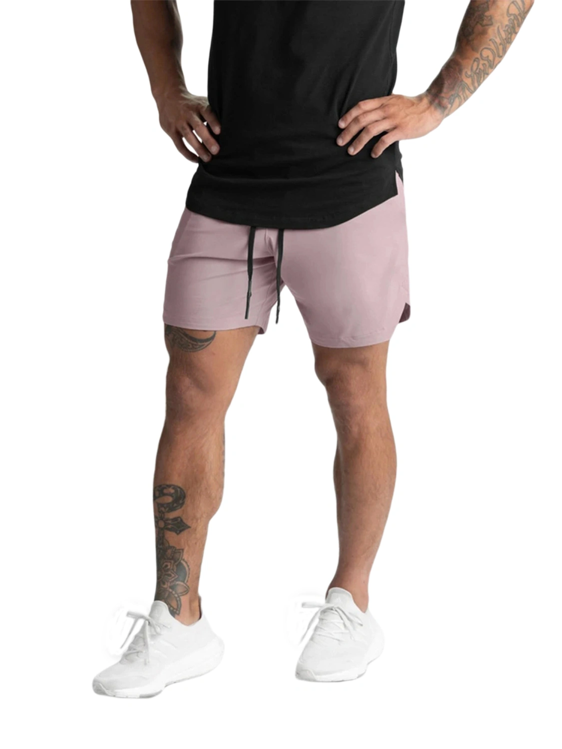 Men’ s Solid Color High Waist Sports Short Pants with Drawstring