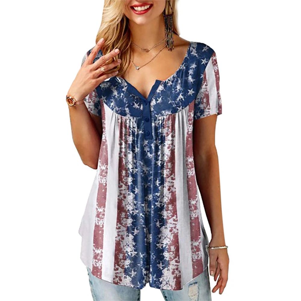 Women Independence Day Short Sleeve Tops with Flag Casual Clothing