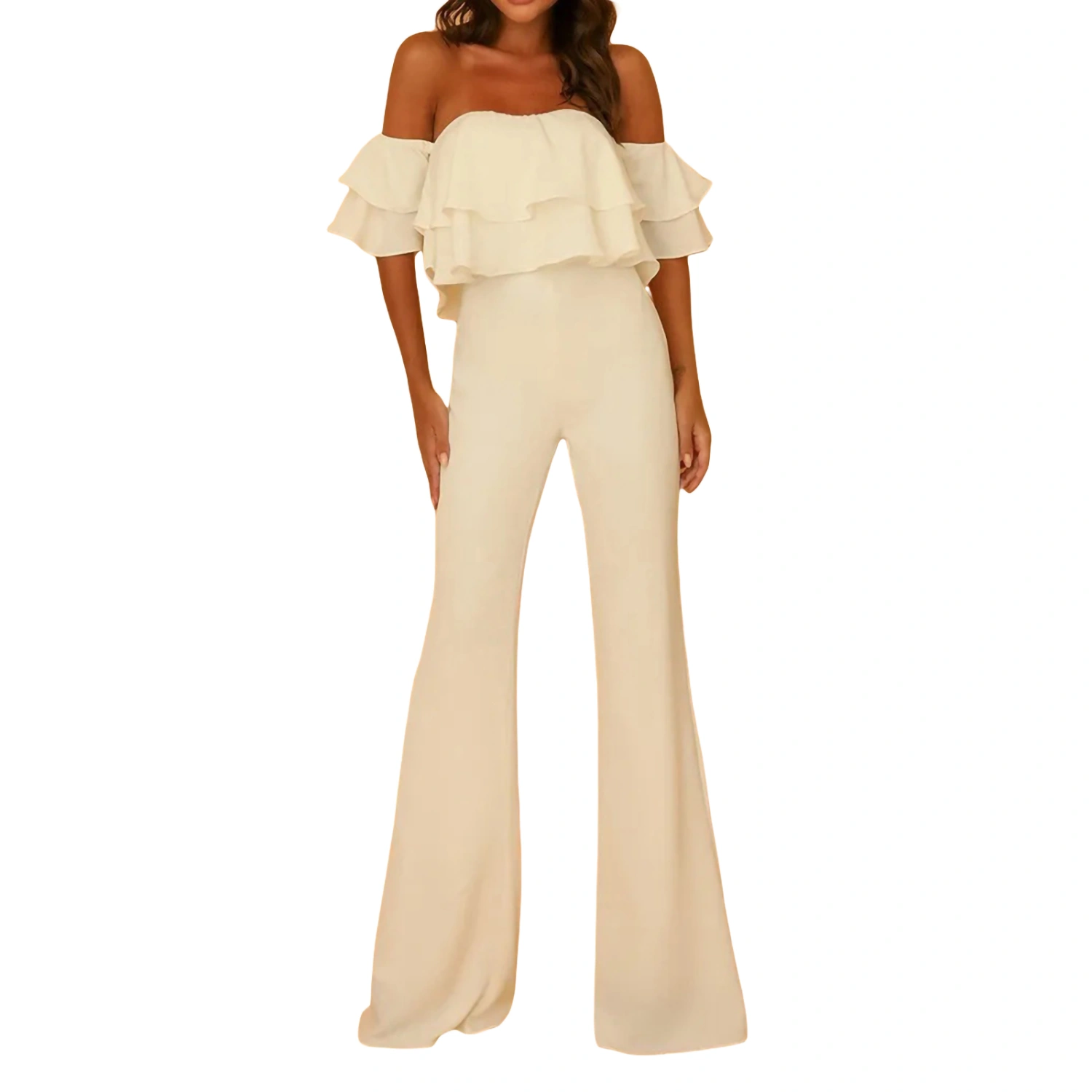 Women Romper Ruffle Off Shoulder High Waist Wide Leg Pants Jumpsuit 