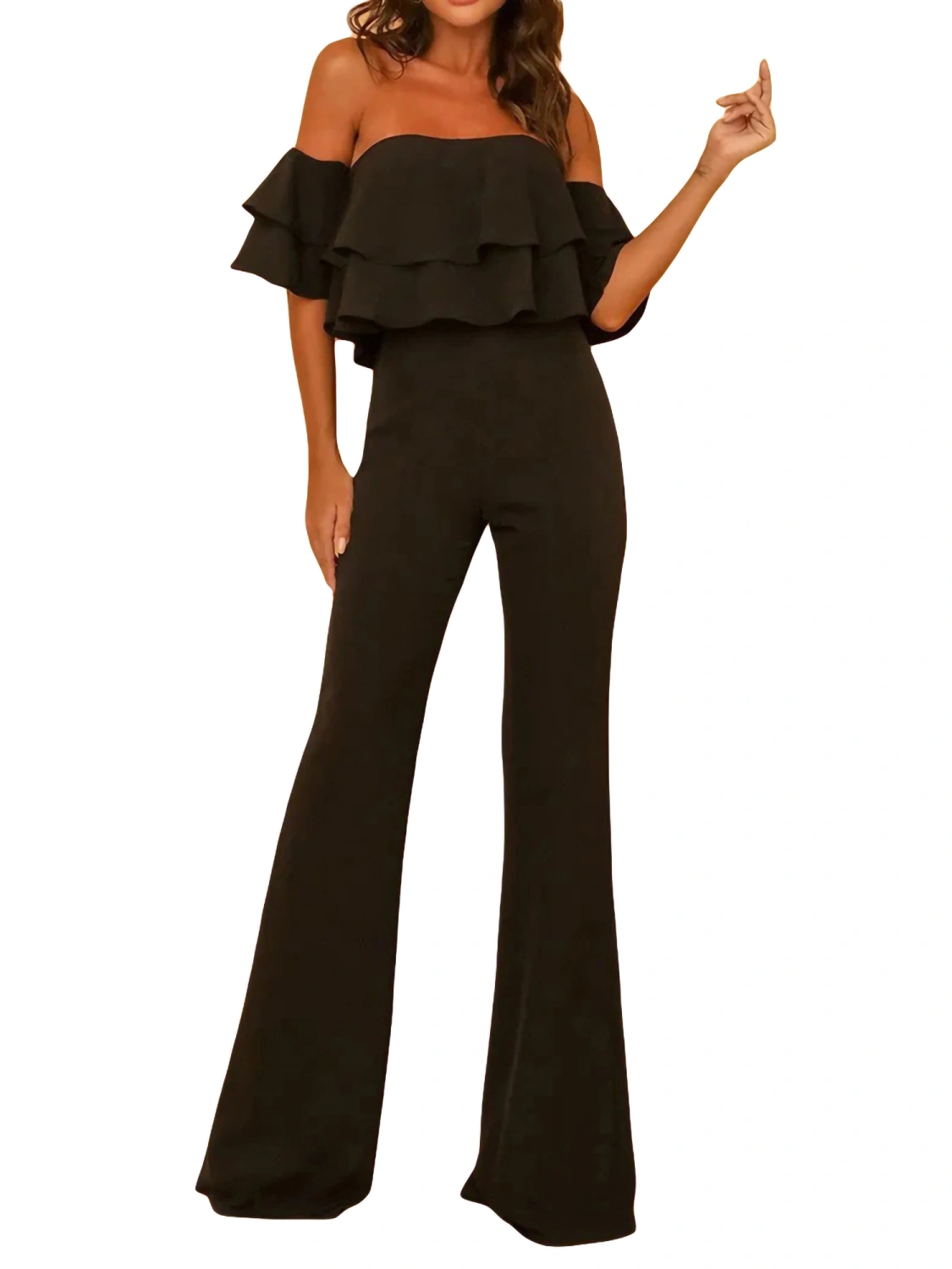 Women Romper Ruffle Off Shoulder High Waist Wide Leg Pants Jumpsuit 