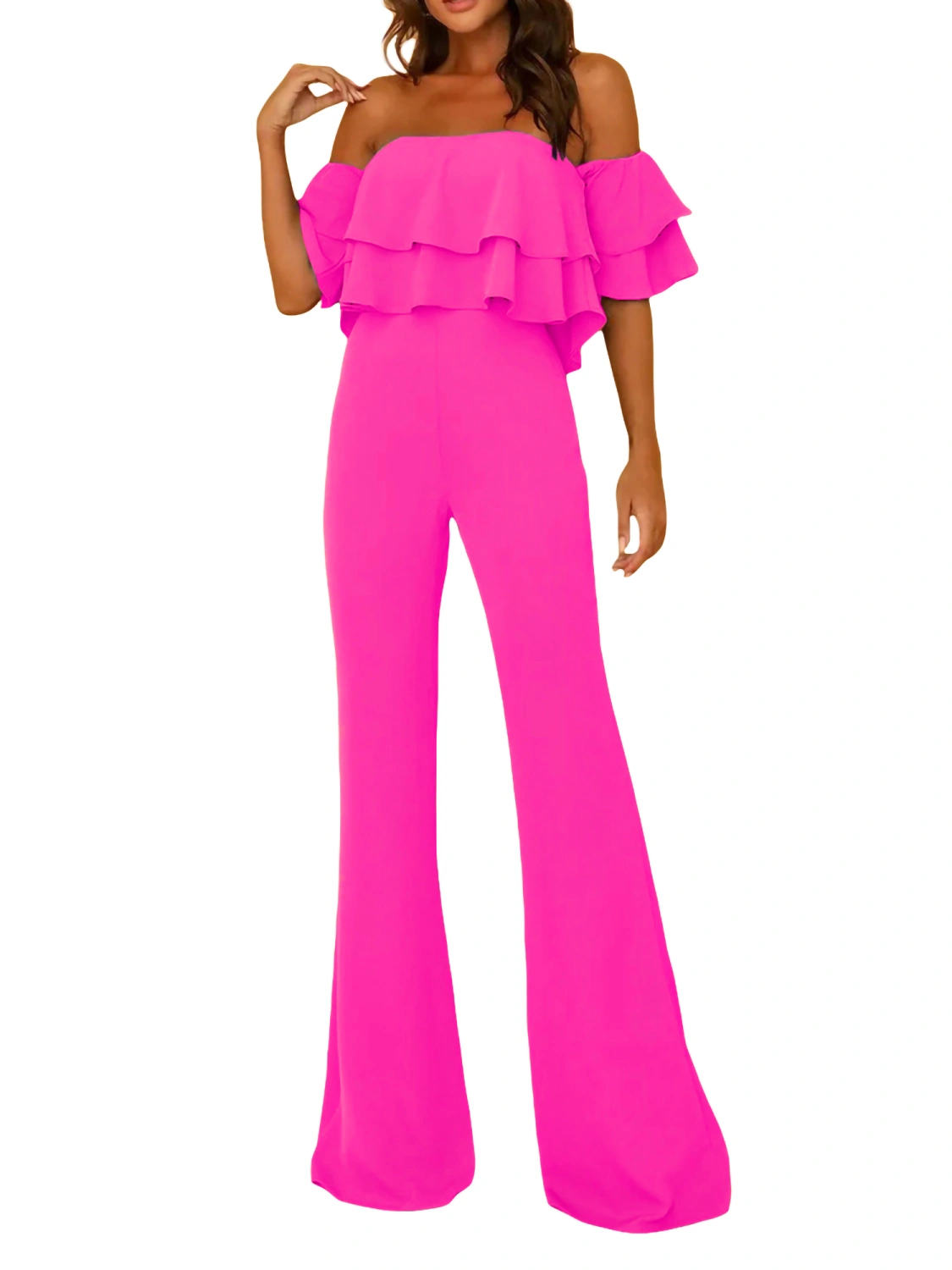 Women Romper Ruffle Off Shoulder High Waist Wide Leg Pants Jumpsuit 