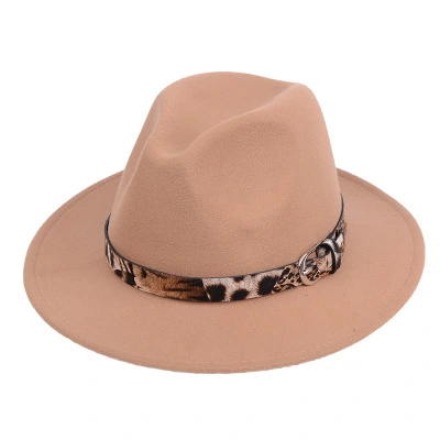 Men Women Outback Hat Wide Brim Woolen Top Hat Fashion Leopard Print Cap