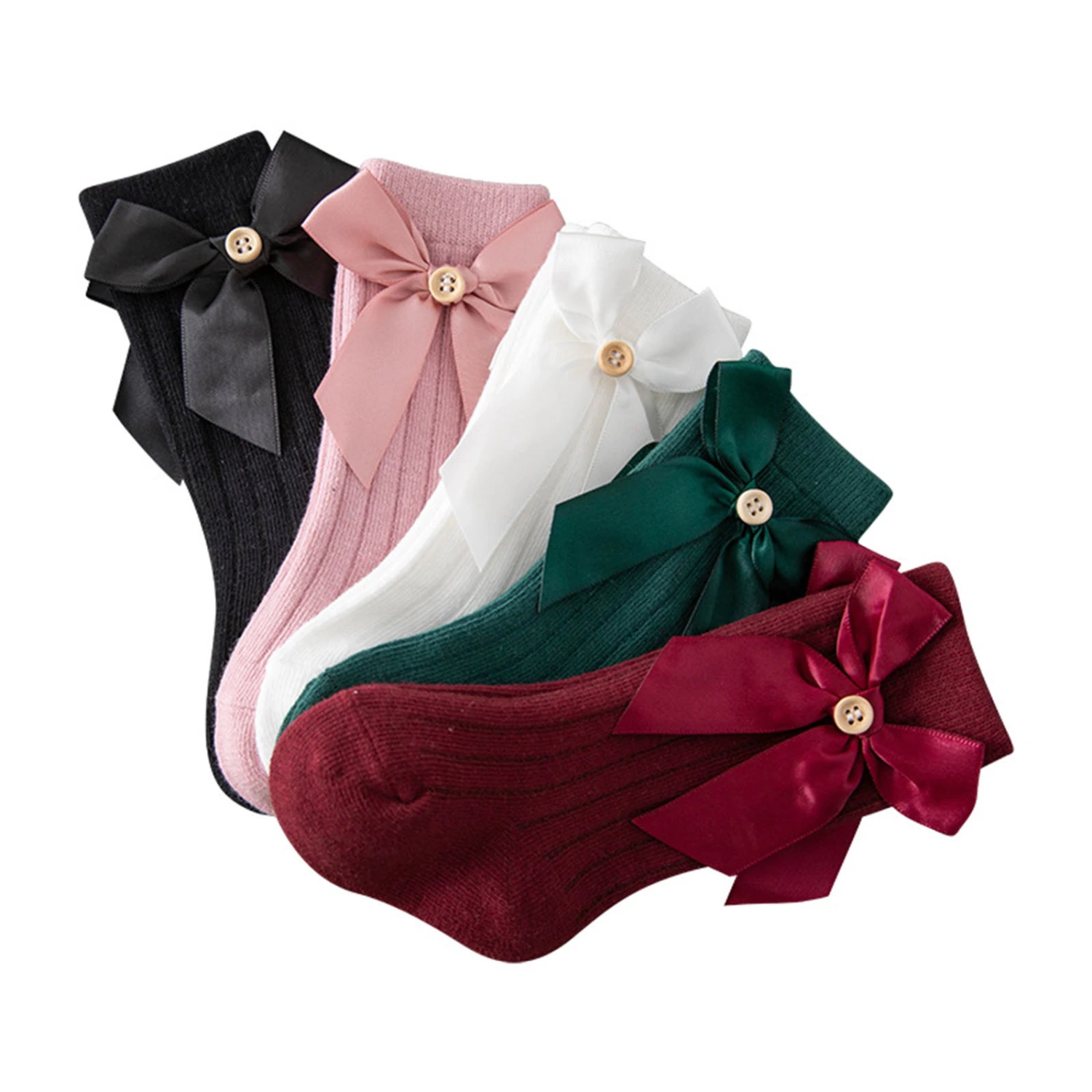 Girl Ribbed Socks Pair, Toddler Elastic Cuff Middle Length Stockings