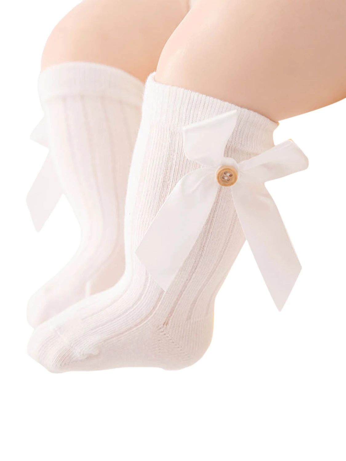 Girl Ribbed Socks Pair, Toddler Elastic Cuff Middle Length Stockings