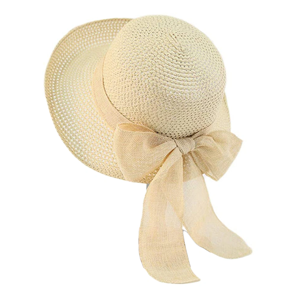 Women’s Fashion Wide Brim Sun Hat Foldable Beach Hat Bow Straw Hat